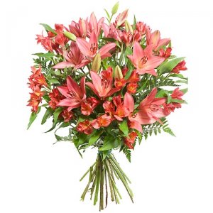 Ramo de liliums rojos y alstroemerias rojas